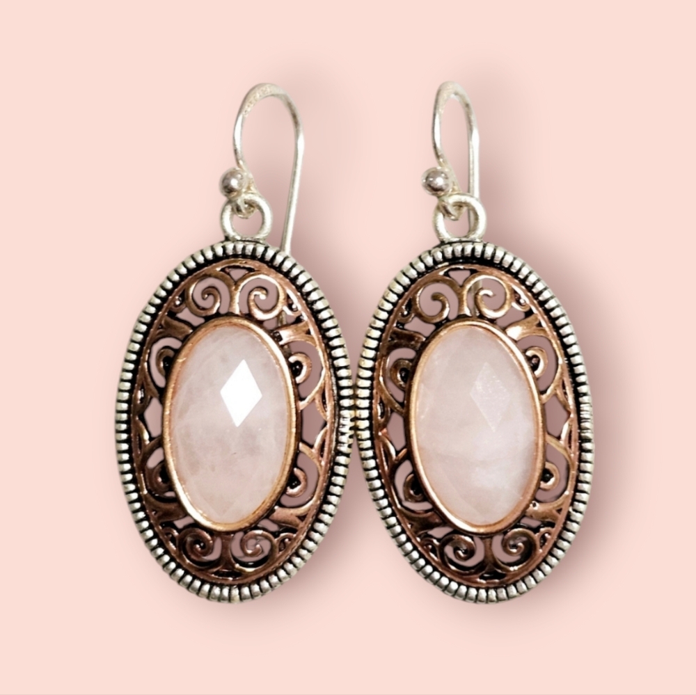 BARSE Rose Quartz Silver Earrings 1.5"